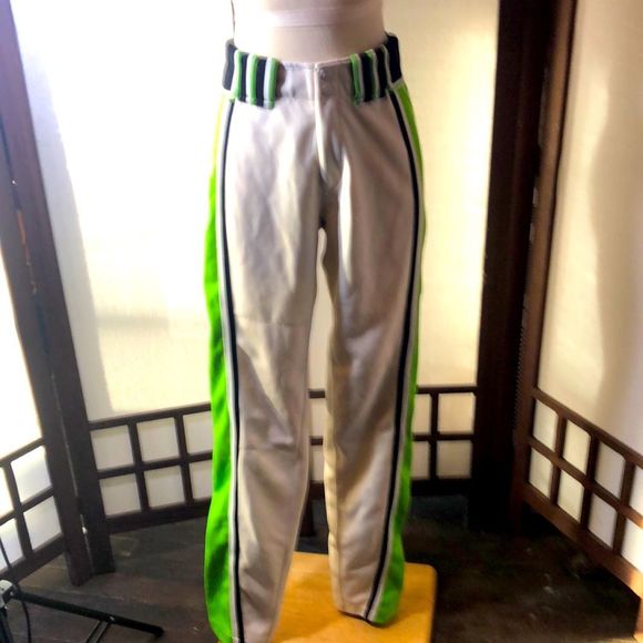 Boombah baseball pants white with green and navy stripes big belt loops - Picture 1 of 8